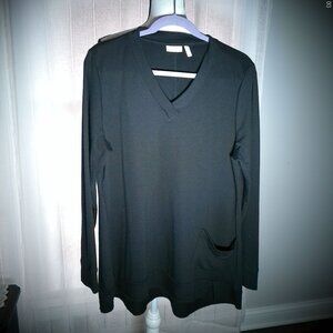LOGO LOUNGE by Lori Goldstein Long Sleeve V-Neck Black Tunic w/Pocket L